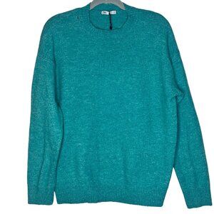 NWOT Zara Teal Pullover Sweater Women's L Crew Neck **read